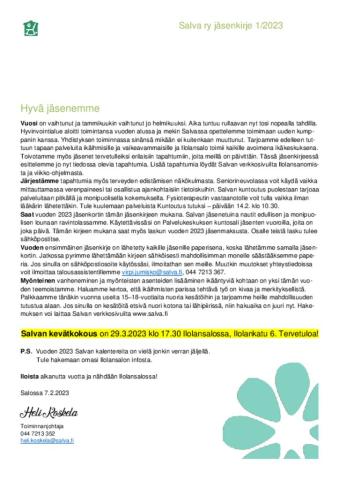 Jäsenkirje 1 2023