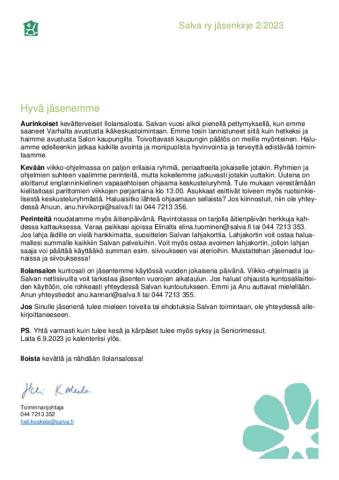 Jäsenkirje 2 2023