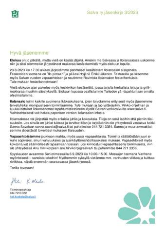 Jäsenkirje 3 2023