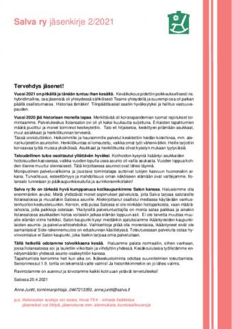 Jäsenkirje 2 2021